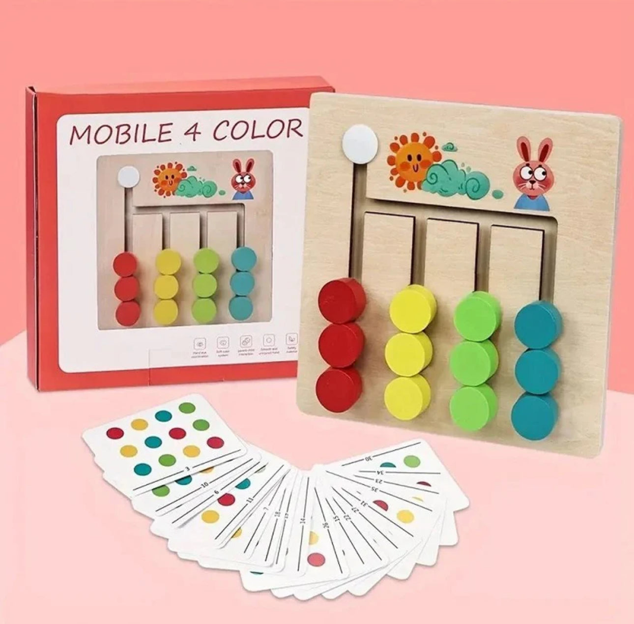 Wooden Mobile 4 Colors Matching Game With Flash Cards
