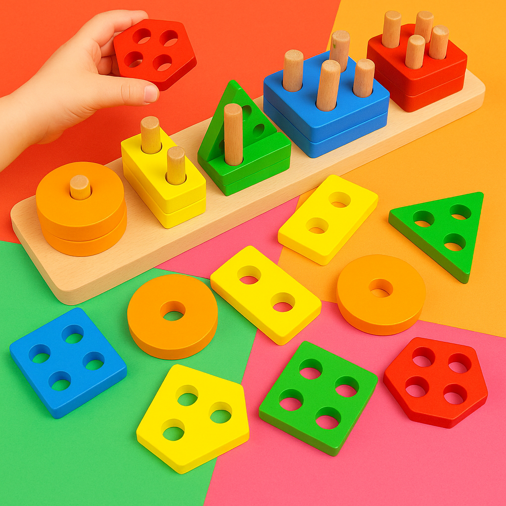 Geometric Shape Matching 5 Column Blocks Montessori Educational and Learning Toys