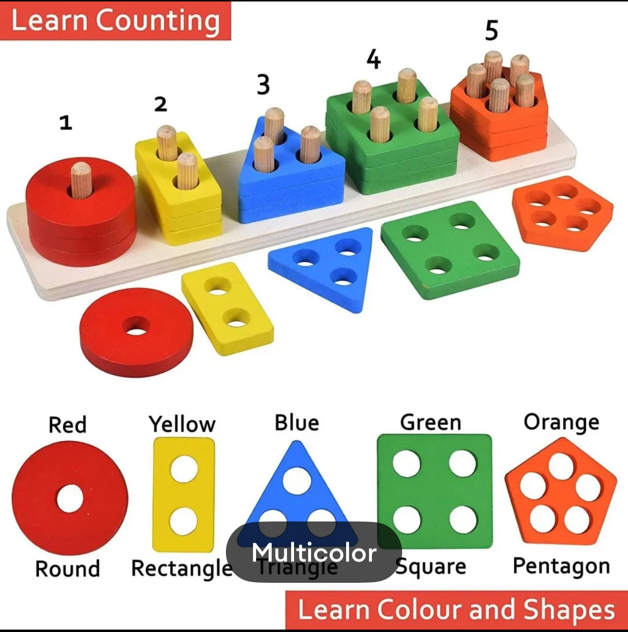 Geometric Shape Matching 5 Column Blocks Montessori Educational and Learning Toys