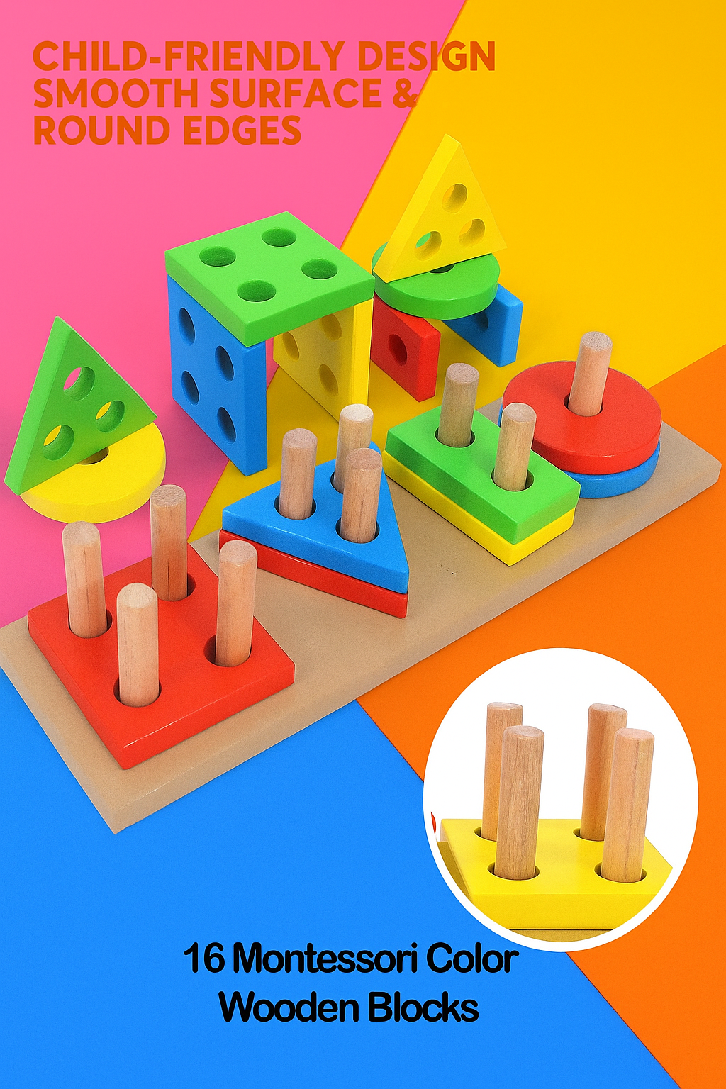 Geometric Shape Matching 4 Column Blocks Montessori Educational and Learning Toys