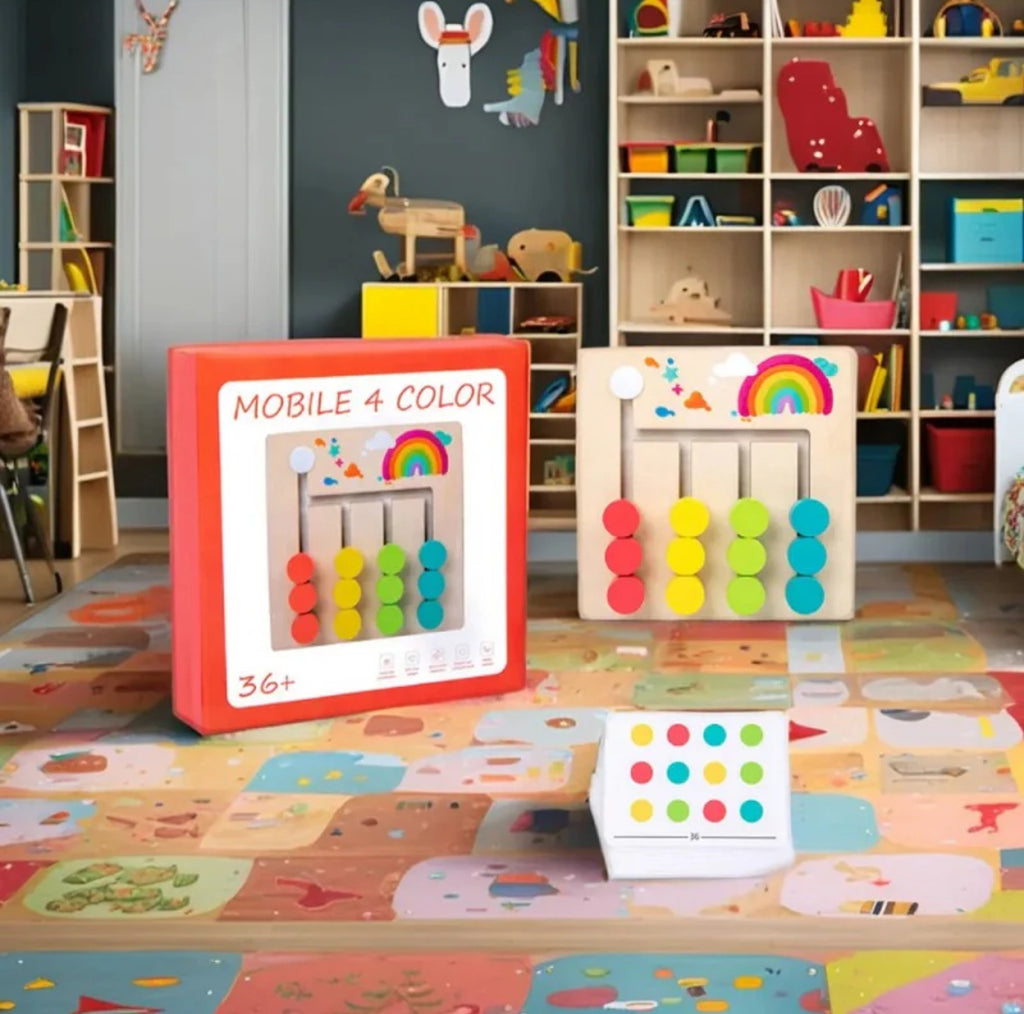 Wooden Mobile 4 Colors Matching Game With Flash Cards
