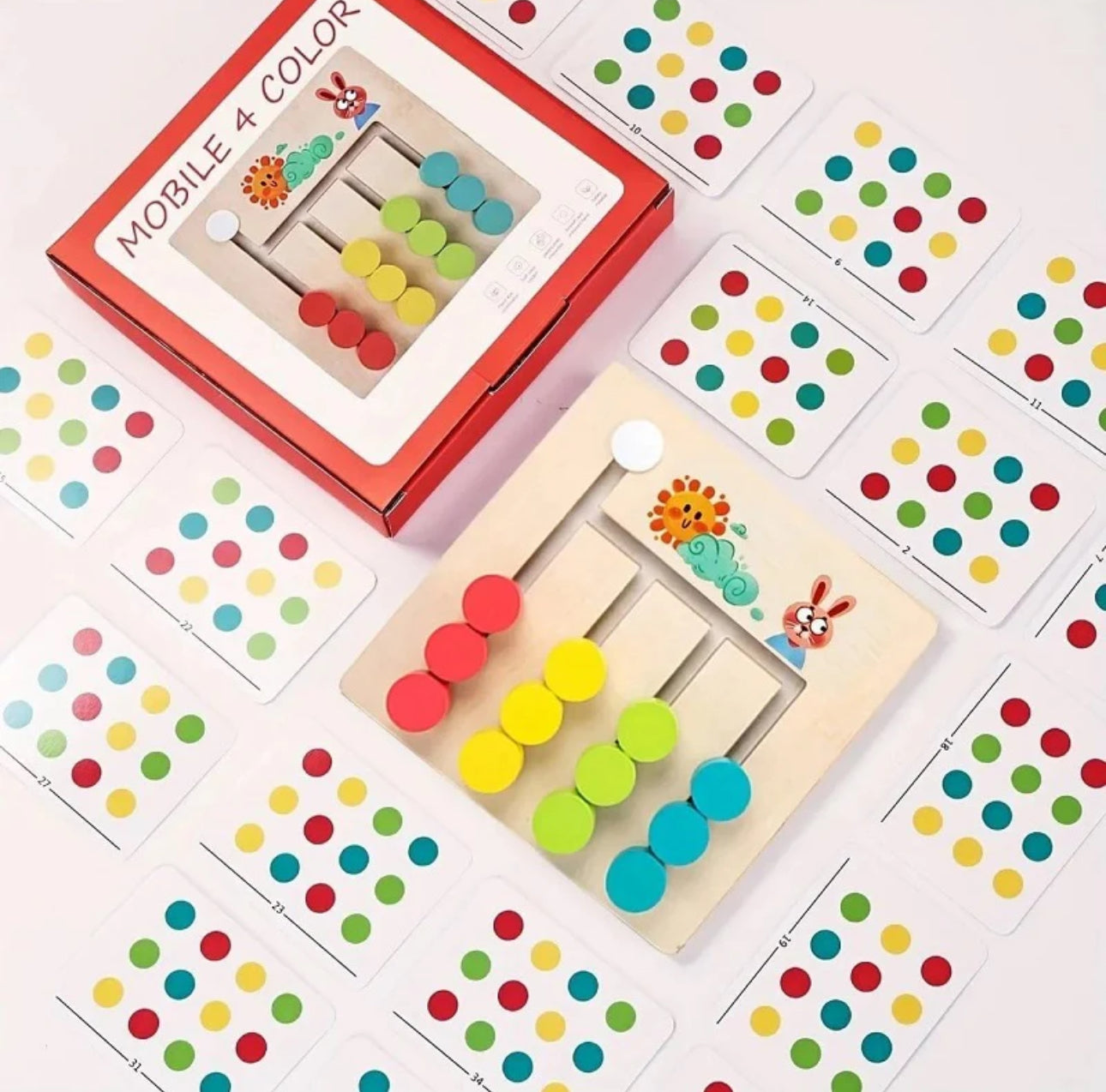 Wooden Mobile 4 Colors Matching Game With Flash Cards