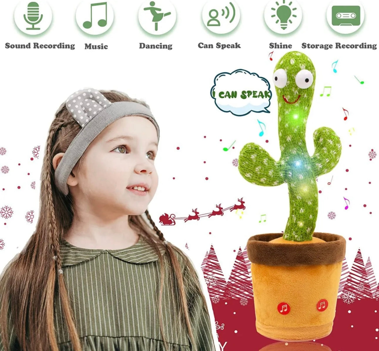 Dancing Cactus Talking Toy Kids  Children Plush Electronic Toys Baby Singing Wriggle Voice Recording Repeats What You Say LED Lights Toddler Educational Funny Gift
