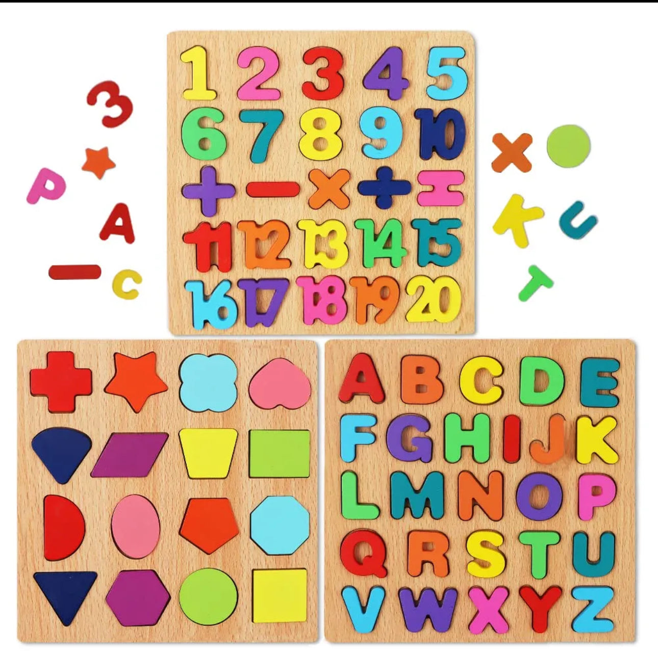 Wooden English Letters - English Counting Alphabets - Baby Learning - Kids Learning Toys Pack of (3)