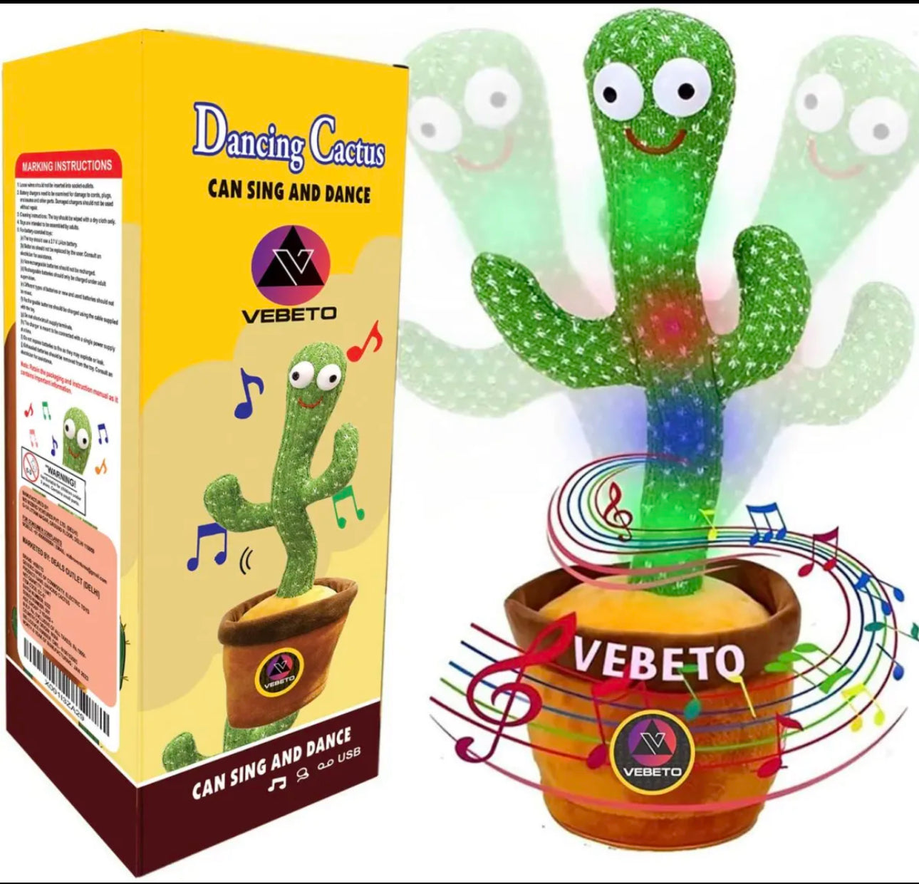 Dancing Cactus Talking Toy Kids  Children Plush Electronic Toys Baby Singing Wriggle Voice Recording Repeats What You Say LED Lights Toddler Educational Funny Gift