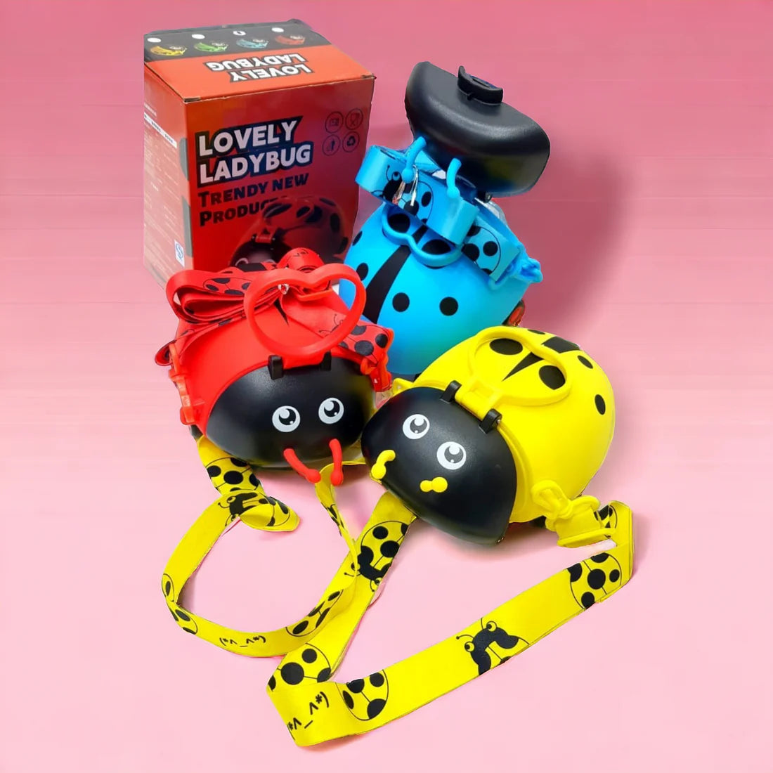 New gifts cute cartoon Ladybug plastic cups for kids children creative outdoor plastic water bottle with straw school bottle
