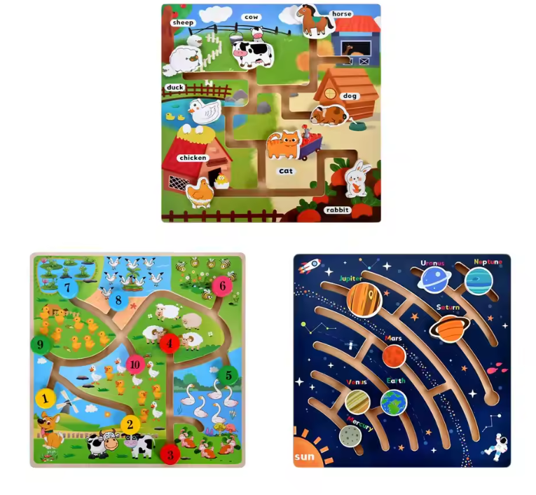 Wooden Maze Toys Fine Motor Planet Puzzle Toy for Preschool Boys Girls