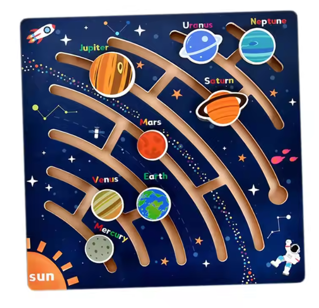 Wooden Maze Toys Fine Motor Planet Puzzle Toy for Preschool Boys Girls