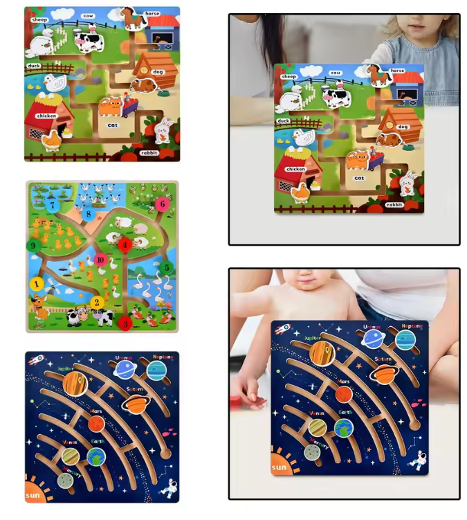 Wooden Maze Toys Fine Motor Planet Puzzle Toy for Preschool Boys Girls