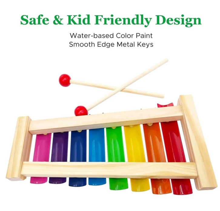 Kids Wooden Multi-Color Xylophone Musical Toy With 8 Note 2 Sticks