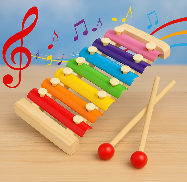 Kids Wooden Multi-Color Xylophone Musical Toy With 8 Note 2 Sticks