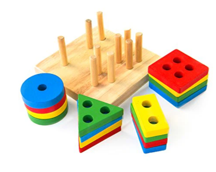 Wooden Multi-Color 4 Geometric Shapes Sorter Toy