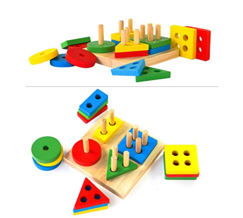 Wooden Multi-Color 4 Geometric Shapes Sorter Toy